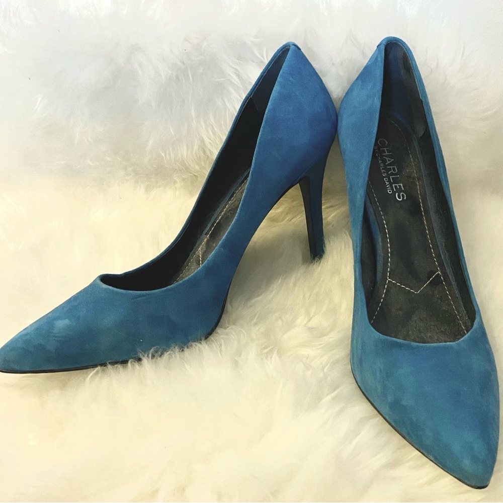 Charles by Charles David Genuine Suede Single Sole Pointed Stiletto Heel Blue
